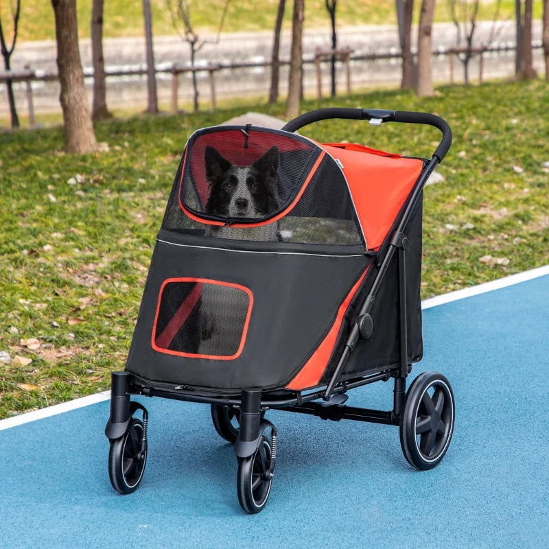 One-Click Foldable Stroller for Large Medium Small Dogs, Pet, Cats with Storage