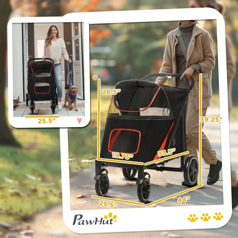 One-Click Foldable Stroller for Large Medium Small Dogs, Pet, Cats with Storage