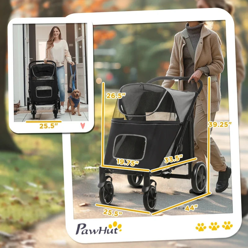 One-Click Foldable Stroller for Large Medium Small Dogs, Pet, Cats with Storage