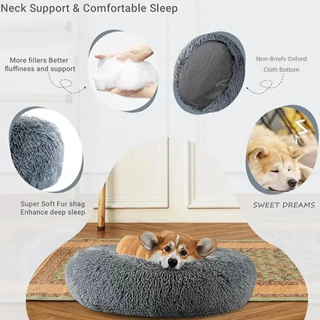 Round Plush Pet Bed for Large & Medium Dogs – Super Soft Cat Bed, Cozy Winter Warm Sleeping House