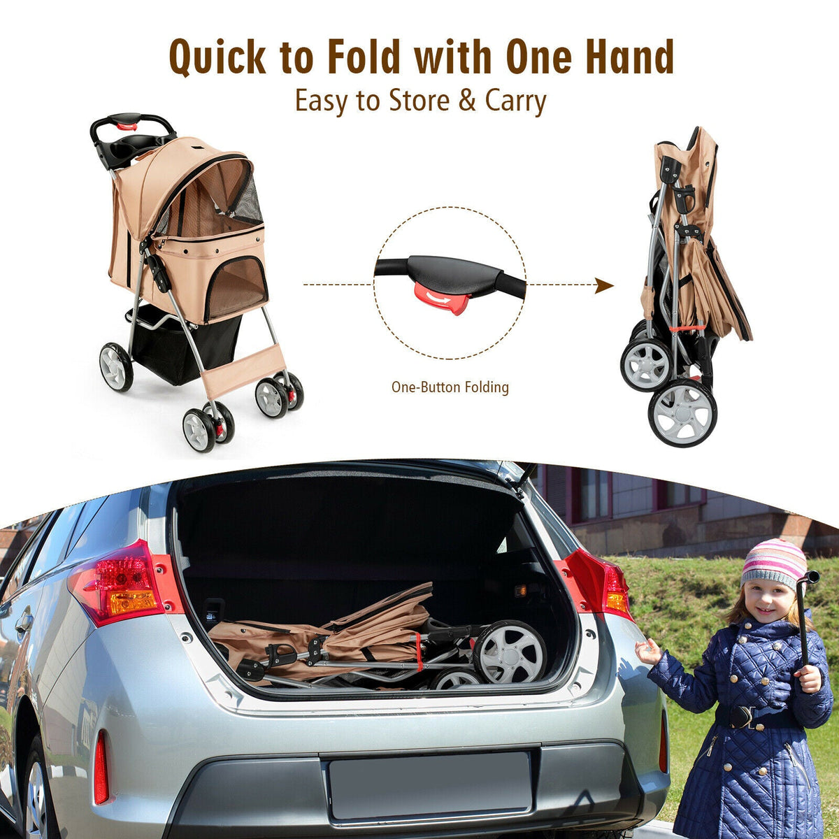 Foldable Pet Stroller 4-Wheel Travel Carrier